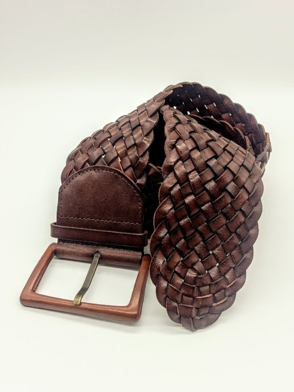 Linea Pelle Handmade Brown Leather Wide Woven Belt